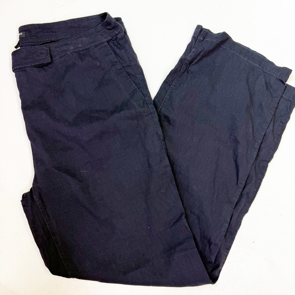 Eileen Fisher Navy Blue Linen Blend Straight Leg Pants Size 14 Petite